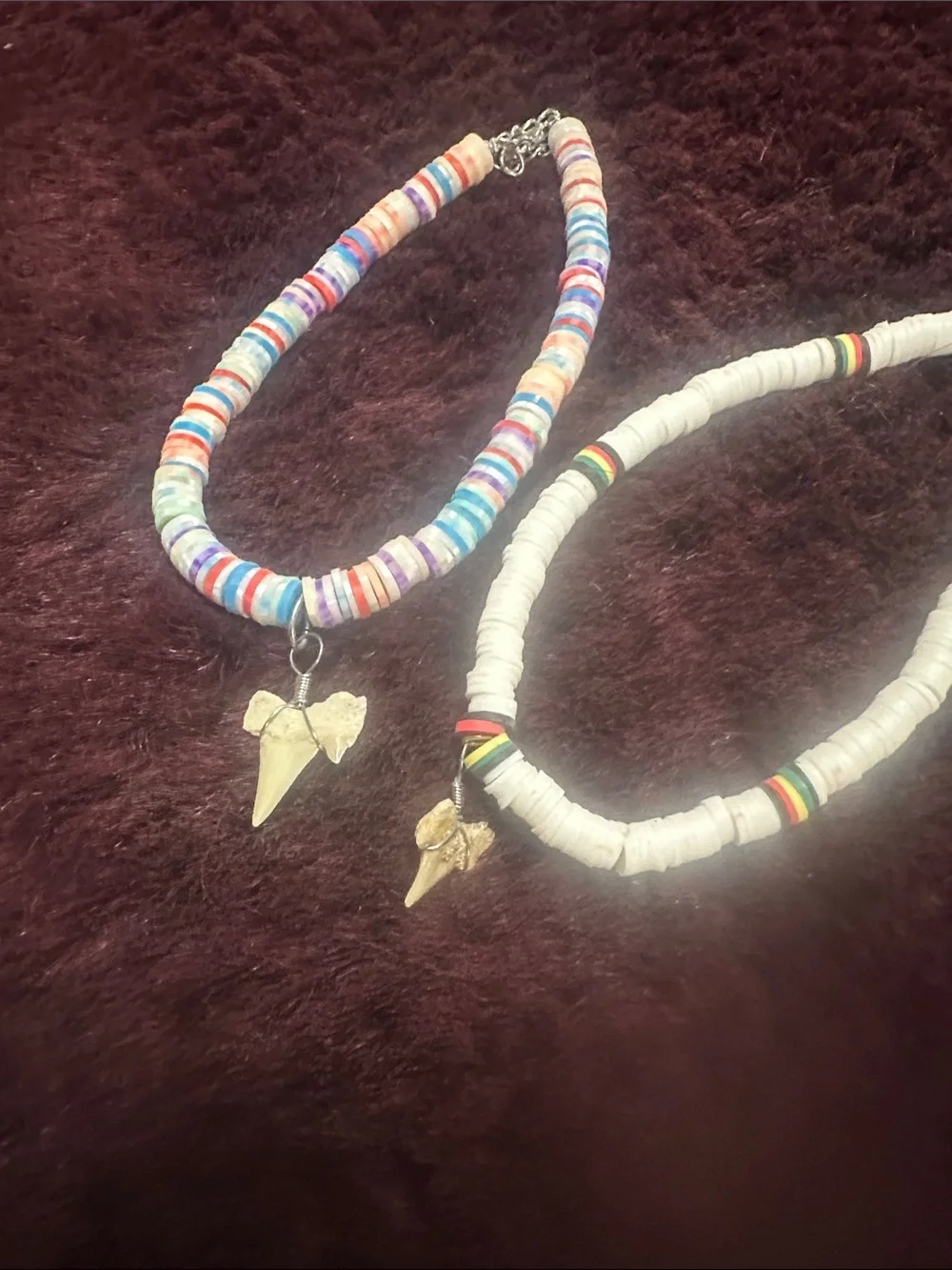Kids Multicolor Beaded Necklace with Gold Shark Tooth Charm